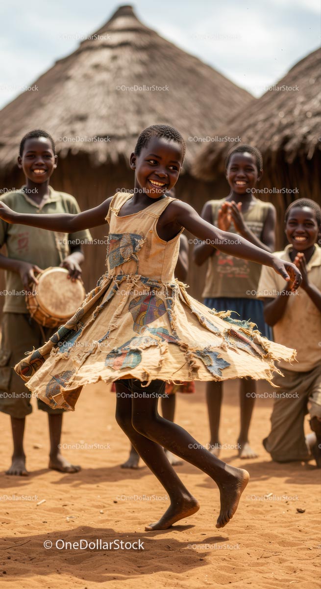Joyful Dance of Children in African Village