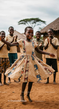 Joyful Children Dancing in African Village