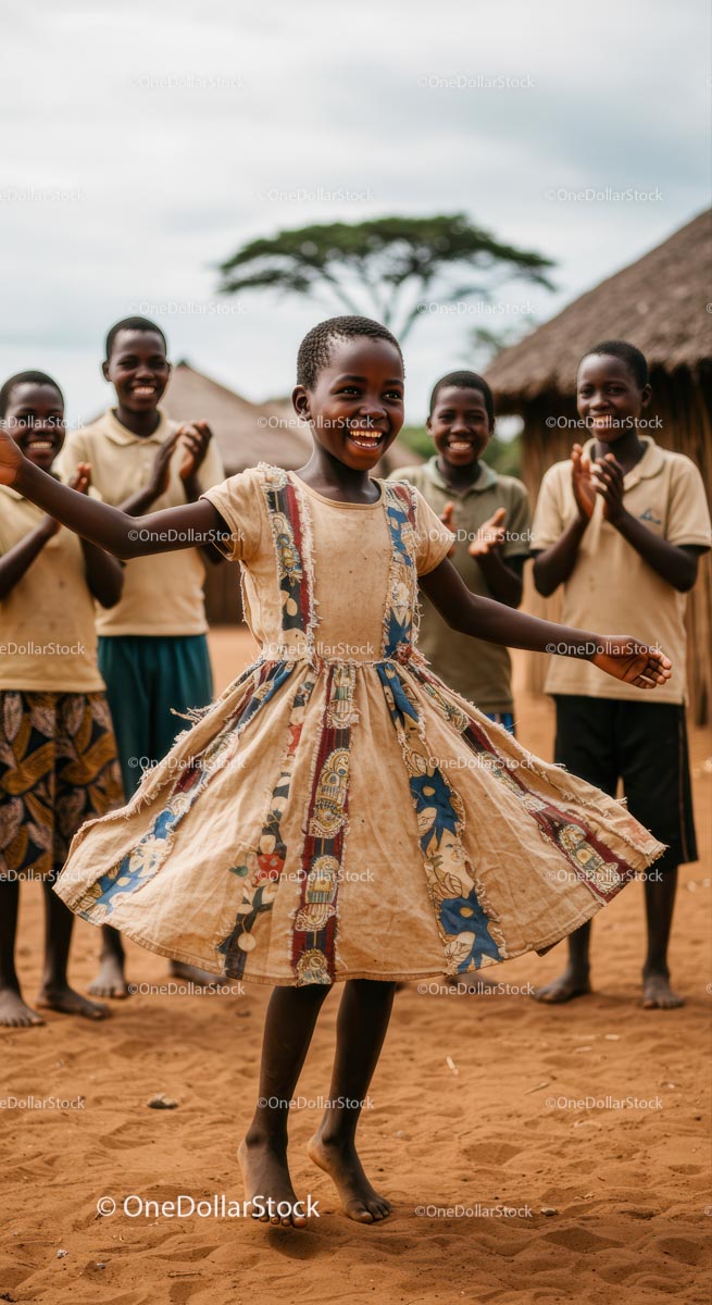 Joyful Children Dancing in African Village