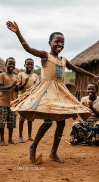 Joyful Child Dancing in a Traditional Village Gathering
