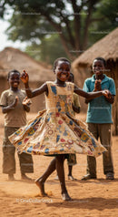 Joyful Children Dancing in African Village