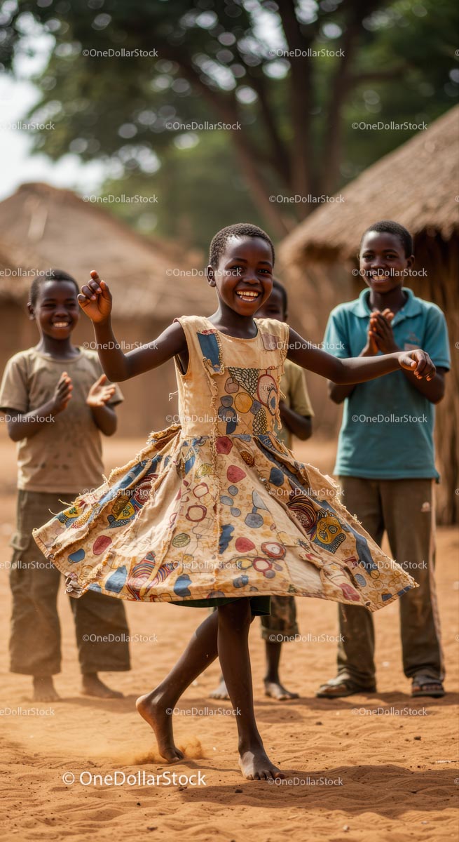 Joyful Children Dancing in African Village