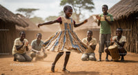 African Child Dancing in a Traditional Village Setting