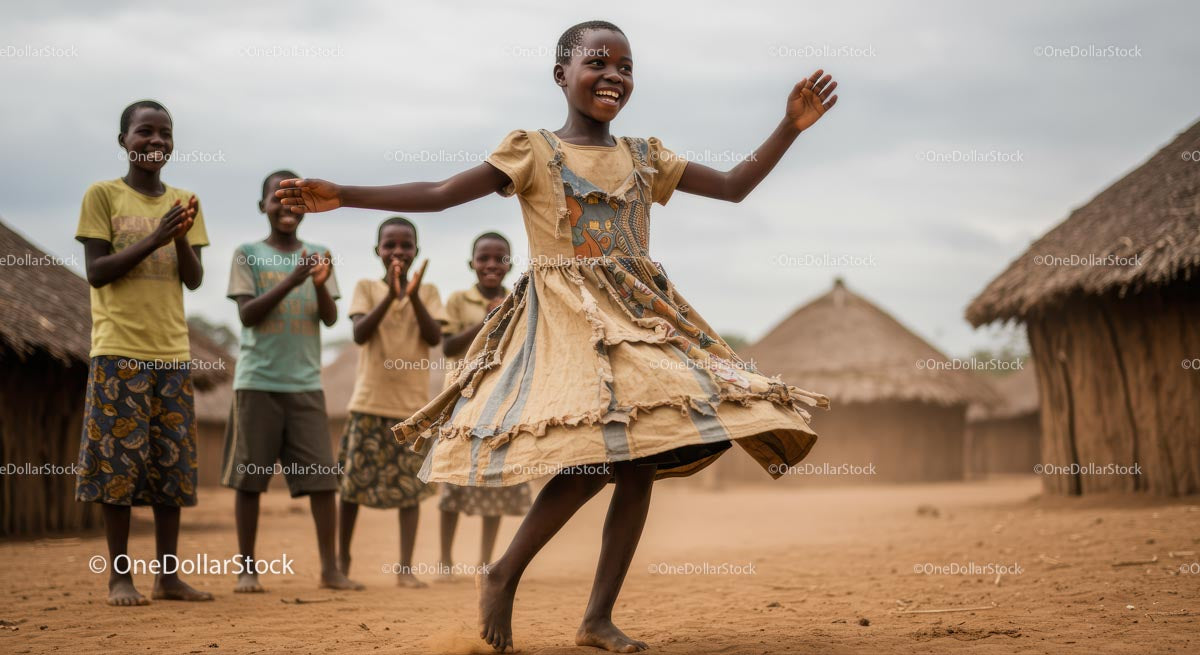 Children Dancing Joyfully in an African Village