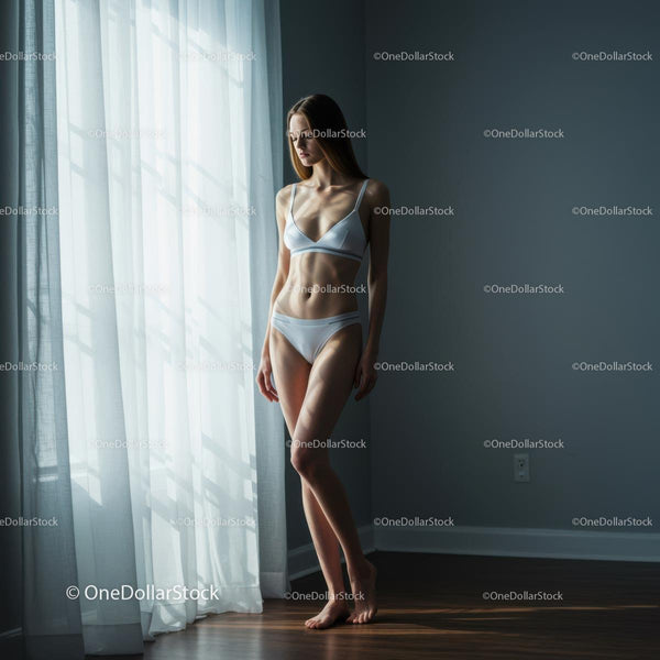 Woman in White Lingerie Standing in Soft Natural Light
