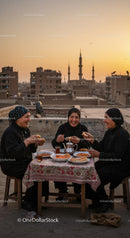 Rooftop Dinner with Friends at Sunset