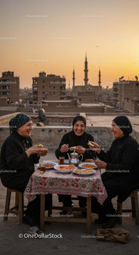 Rooftop Dinner with Friends at Sunset