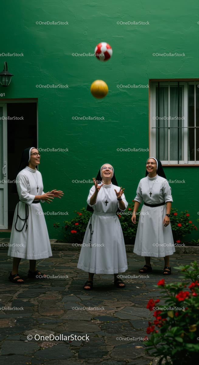 Nuns Enjoying a Playful Outdoor Game