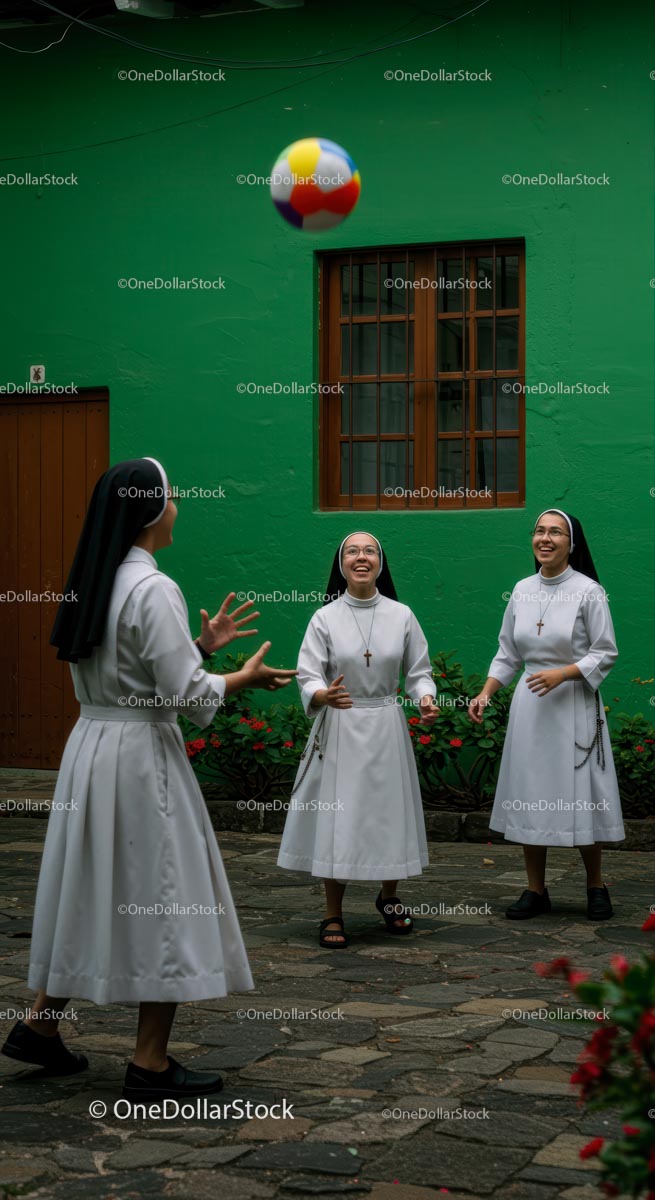 Nuns Enjoying a Cheerful Game Outdoors