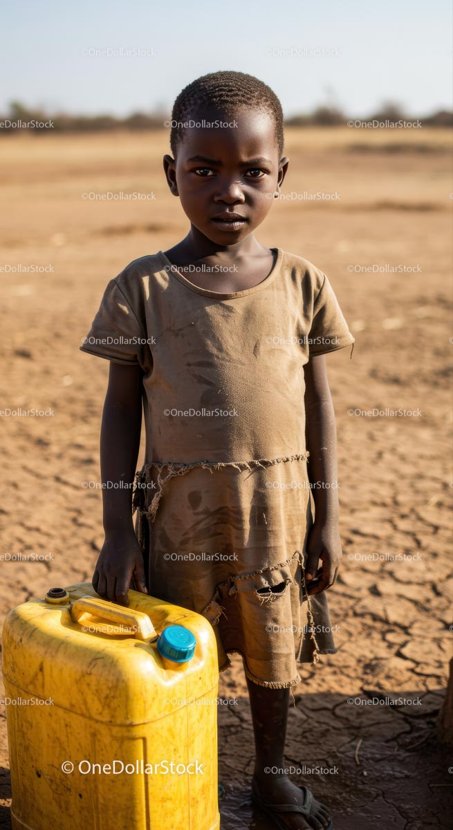 Child Holding a Yellow Water Container in Rural Setting
