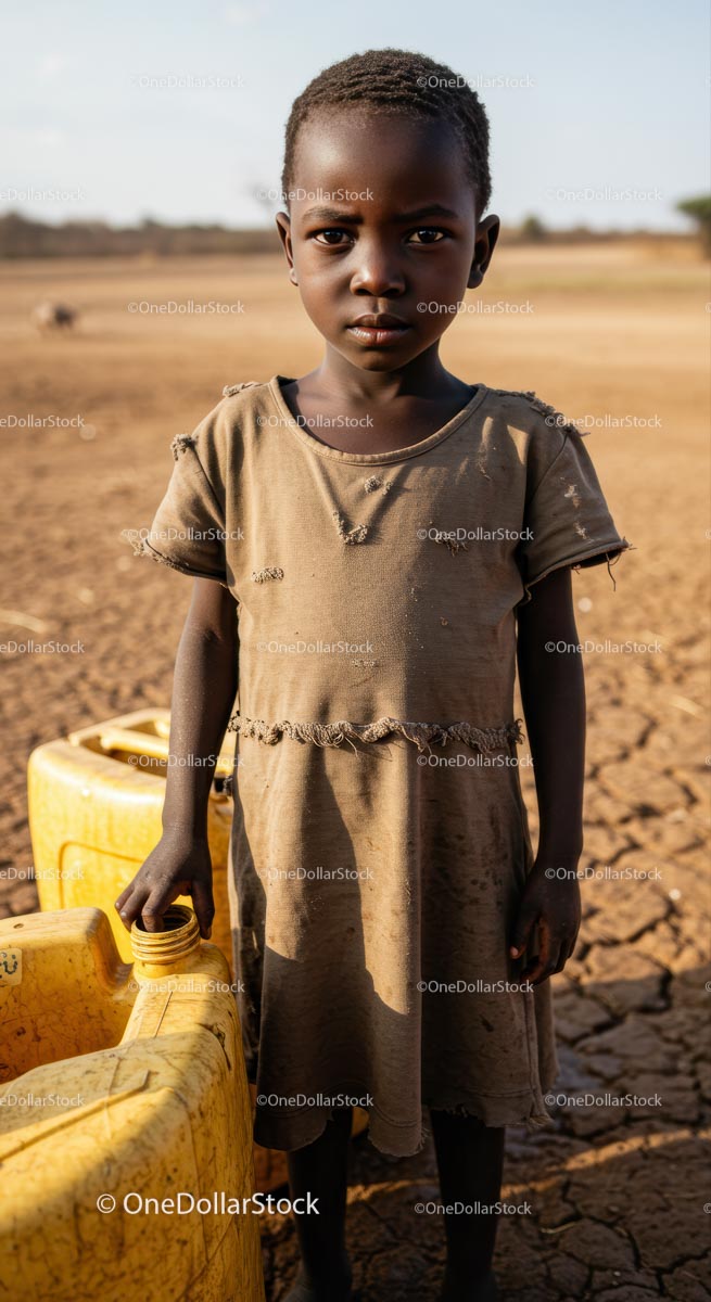 Child Facing Drought with Yellow Jerrycan in Africa
