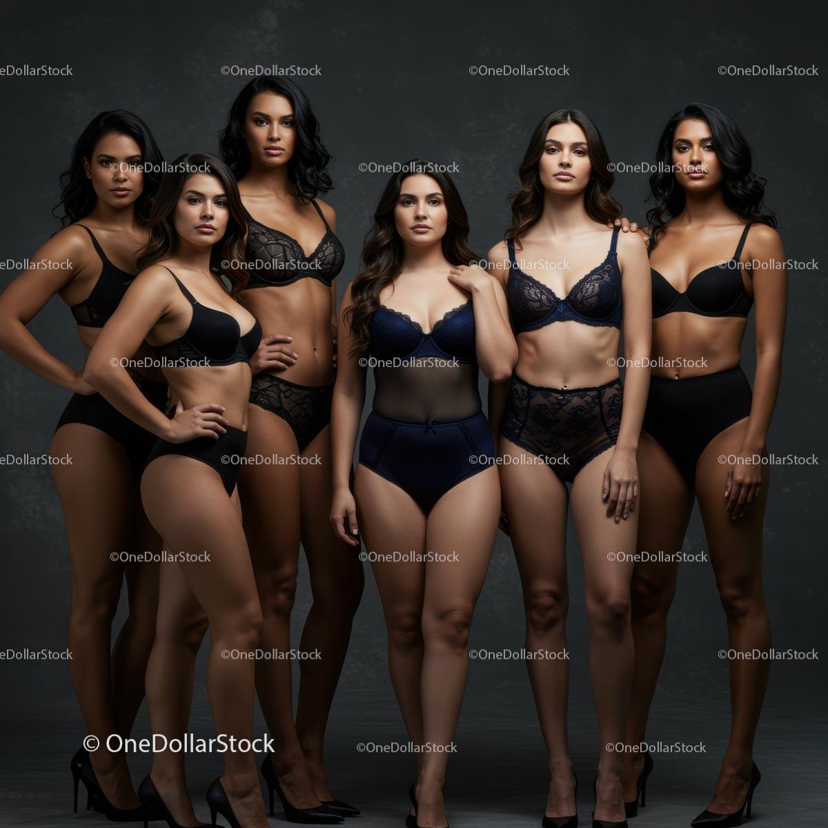 Elegant Group of Diverse Women in Stylish Lingerie