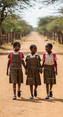 Three Children Walking to School on a Sunny Day