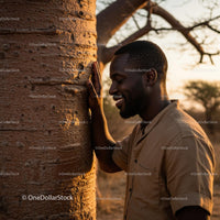 Man Smiling Next to a Tree in Warm Sunset Light
