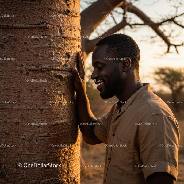 Man Smiling Next to a Tree in Warm Sunset Light