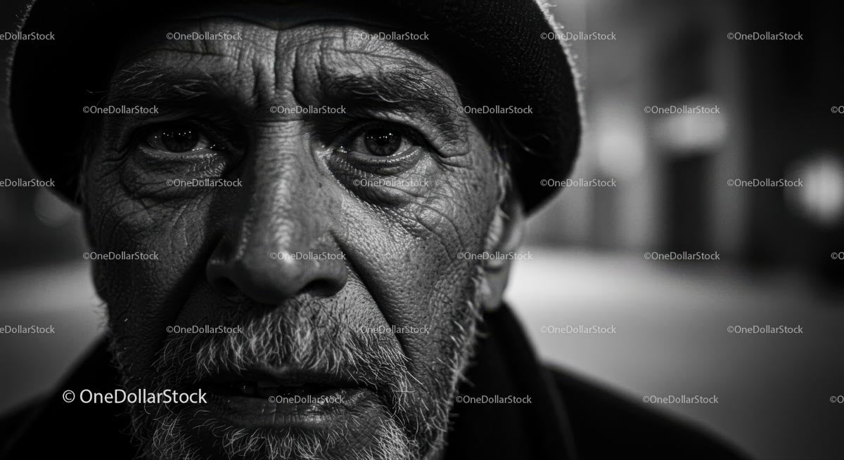 Elderly Man in Black and White Portrait