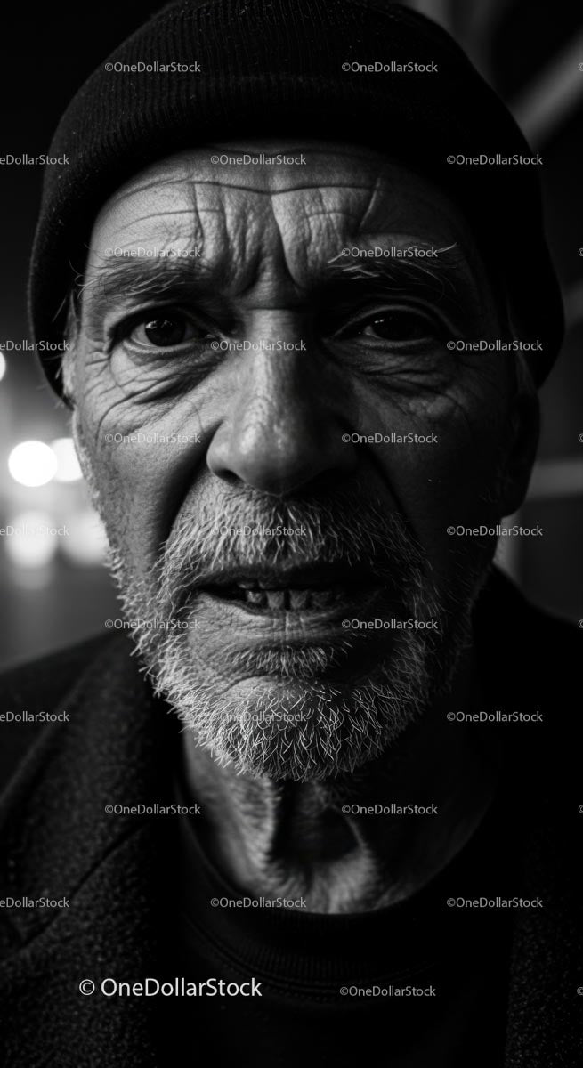 Intense Black and White Portrait of Elderly Man