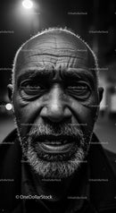 Elderly Man's Expressive Face in Black and White