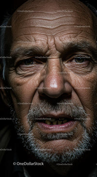 Close-Up of Elderly Man with Intense Expression