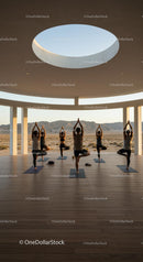 Yoga Class in Scenic Desert Setting Under Open Sky