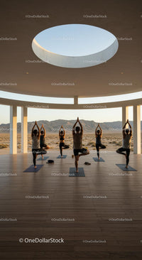 Yoga Class in Scenic Desert Setting Under Open Sky