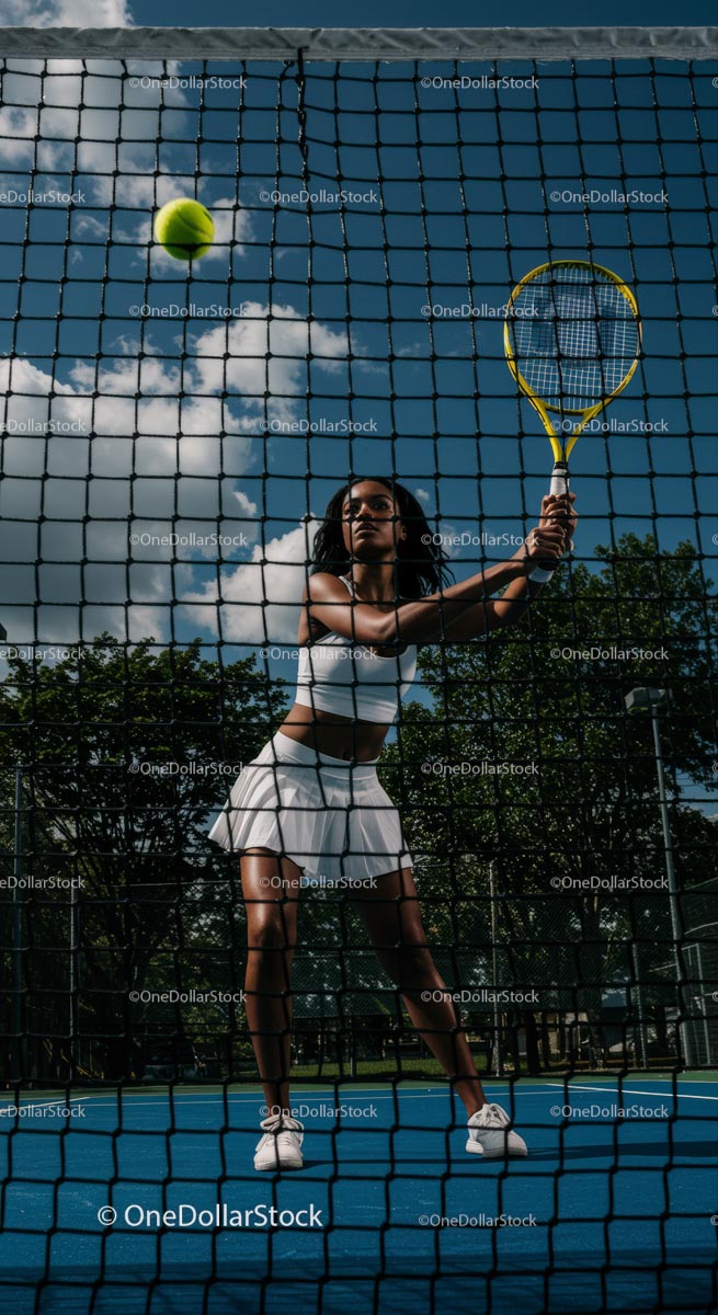 Athletic Woman Playing Tennis on Outdoor Court