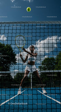 Female Tennis Player Ready for Action on Sunny Court