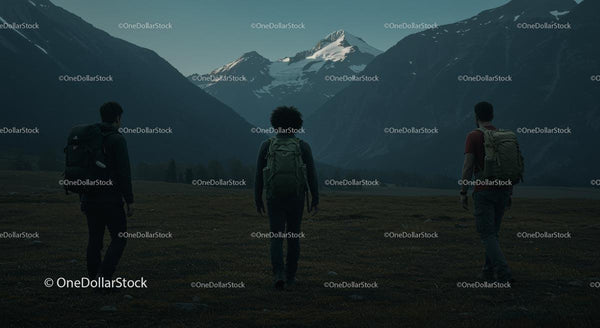 Hikers Exploring Majestic Mountain Landscape at Dusk