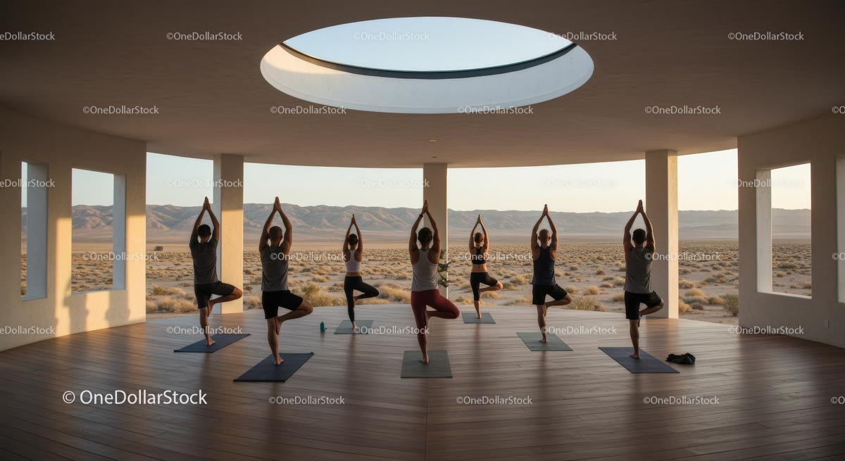 Group Yoga Session in Scenic Desert Retreat