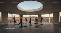 Group Yoga Session in Desert Retreat at Sunrise
