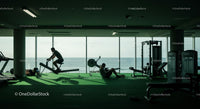 Silhouette Workout in Modern Gym Overlooking Ocean