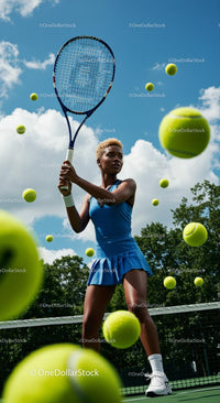 Athletic Woman Playing Tennis on Sunny Day