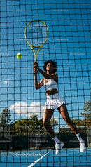 Female Tennis Player in Action at Sunny Outdoor Court