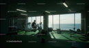 Workout in Modern Gym with Ocean View at Sunrise