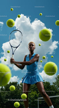 Female Tennis Player in Action at Sunny Outdoor Court