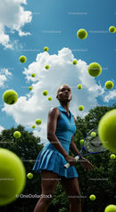 Female Tennis Player in Action at Sunny Outdoor Court