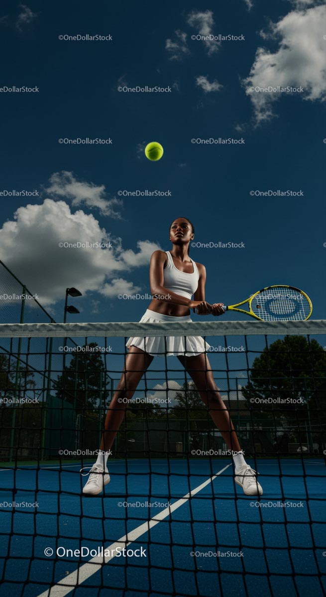 Professional Female Tennis Player Serving on Court