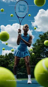 Focused Female Tennis Player on Outdoor Court