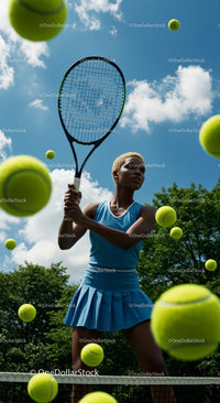 Athletic Woman Playing Tennis on a Bright Summer Day