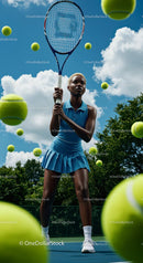Female Tennis Player in Action at Sunny Outdoor Court