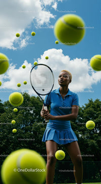Focused Tennis Player in Action Under Blue Sky