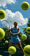 Focused Female Tennis Player with Yellow Tennis Balls