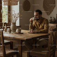 Man Enjoying Coffee in Cozy Rustic Dining Room