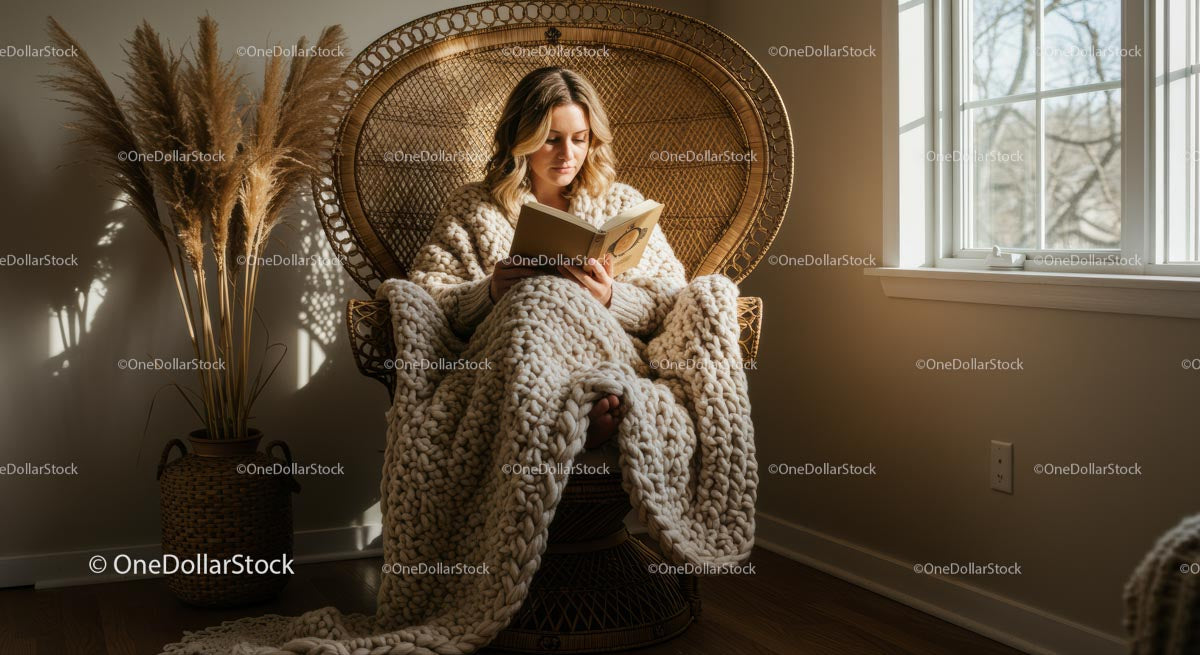 Woman Reading in Cozy Chair by Sunny Window