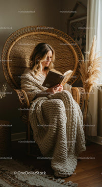 Woman Reading in a Cozy Boho-Style Reading Nook