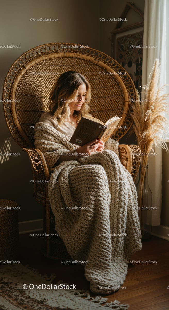 Woman Reading in a Cozy Boho-Style Reading Nook