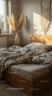 Cozy Bohemian Bedroom with Pampas Grass and Dreamcatcher