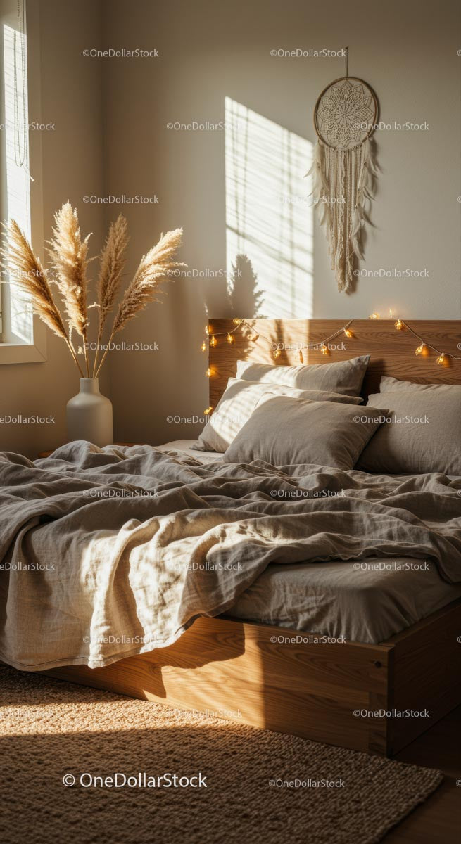 Cozy Bedroom with Pampas Grass and Dreamcatcher Decor