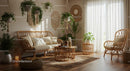 Boho Living Room with Rattan Furniture and Lush Plants