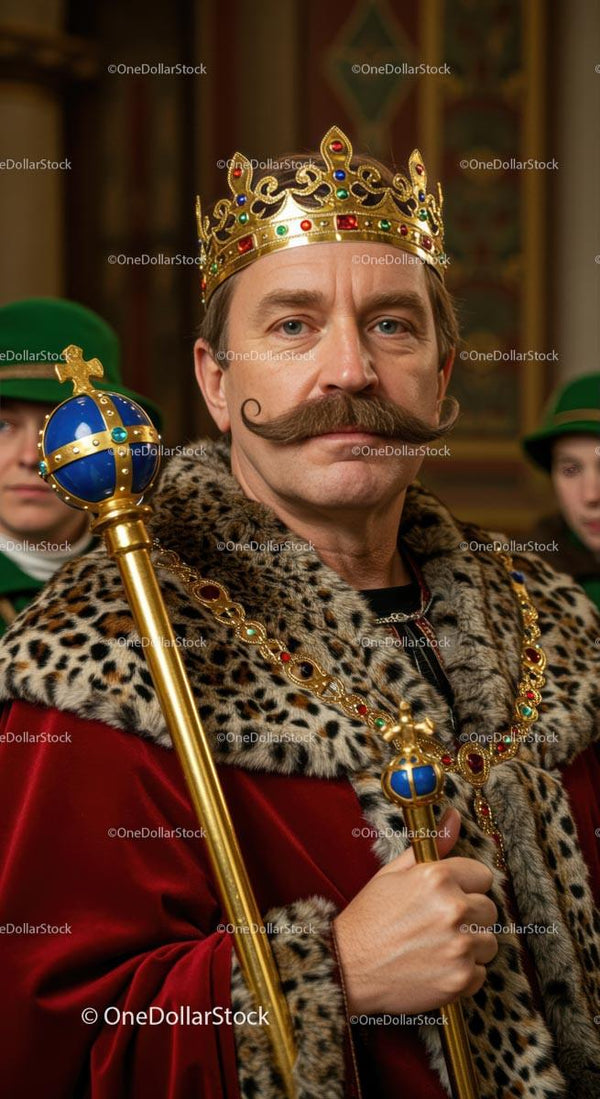 Majestic King in Ornate Regal Attire Holding Scepter